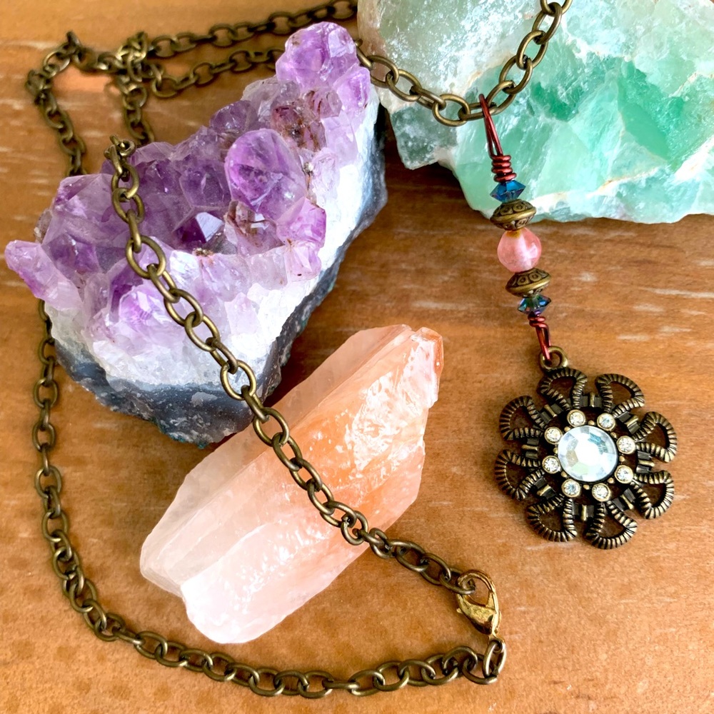 Bohemian Flower Gemstone Pendant Necklace